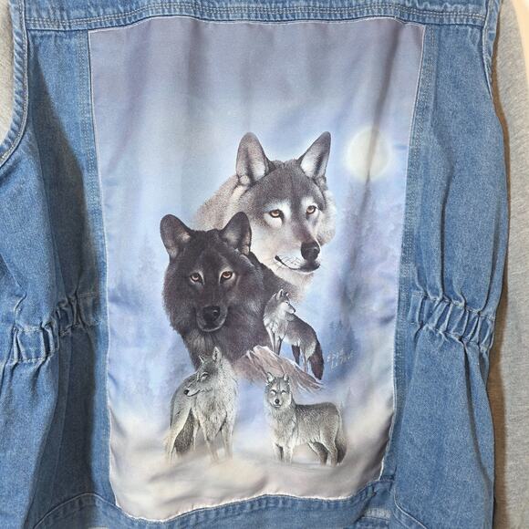 Bradford Exchange Wolves Print  Wolf Embroidered Women's Denim Jacket Size 1X - Picture 8 of 11